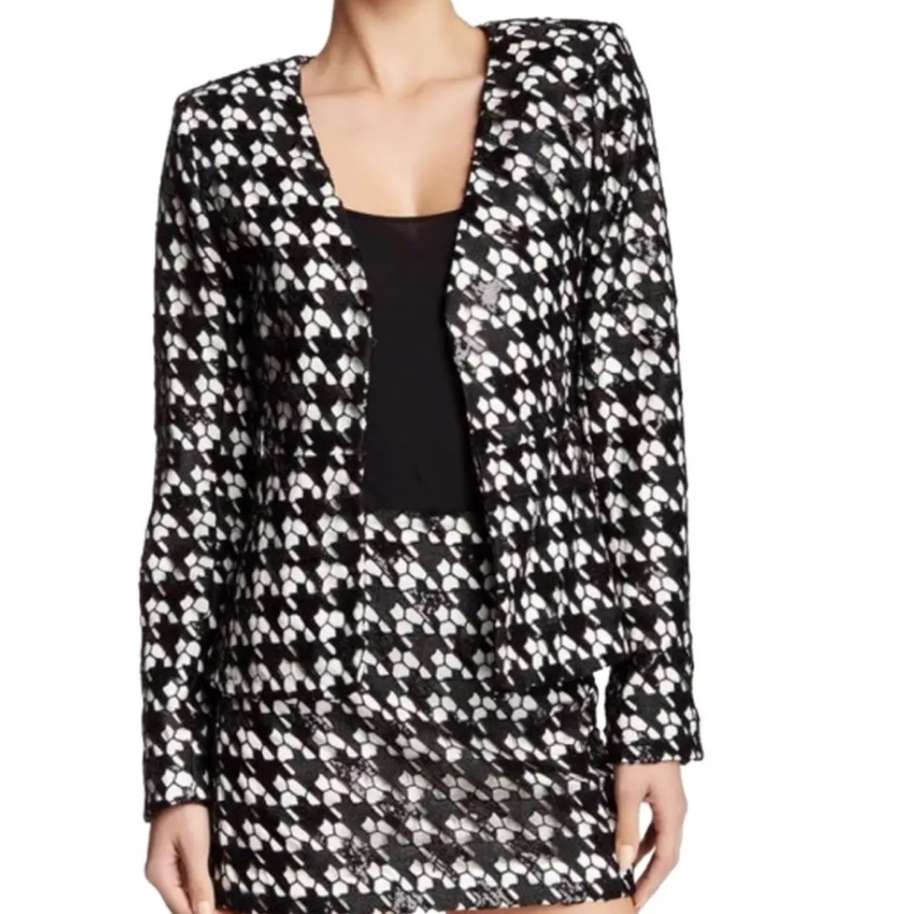 New Rachel Zoe Sequin Embroidered Lace houndstooth Jacket.